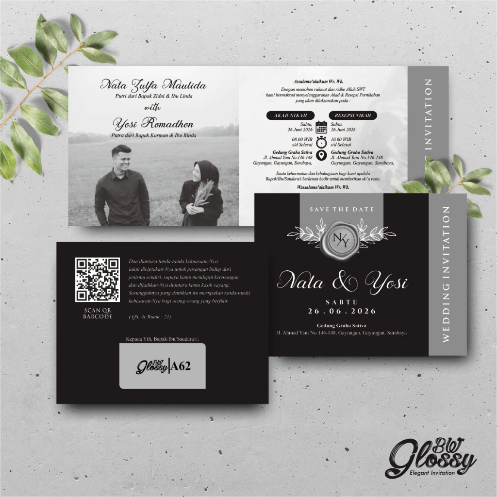 UNDANGAN PERNIKAHAN GLOSSY MENGKILAP ELEGAN - UNDANGAN NIKAH GLOSSY BW SERI 2 - Gambar 13