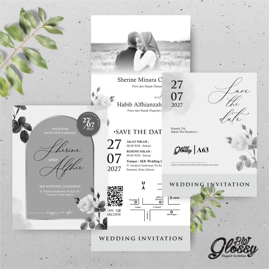 UNDANGAN PERNIKAHAN GLOSSY MENGKILAP ELEGAN - UNDANGAN NIKAH GLOSSY BW SERI 2 - Gambar 14