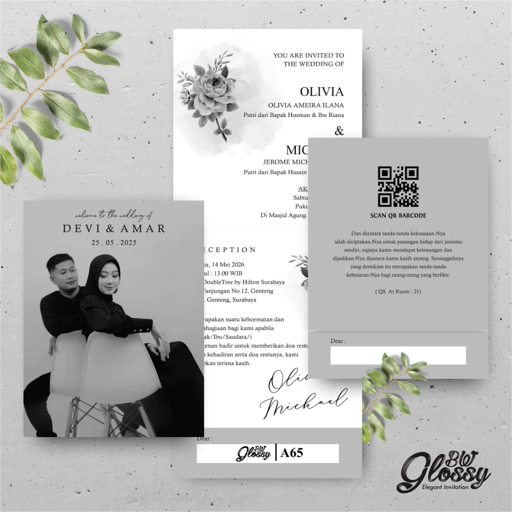 UNDANGAN PERNIKAHAN GLOSSY MENGKILAP ELEGAN - UNDANGAN NIKAH GLOSSY BW SERI 2 - Gambar 16