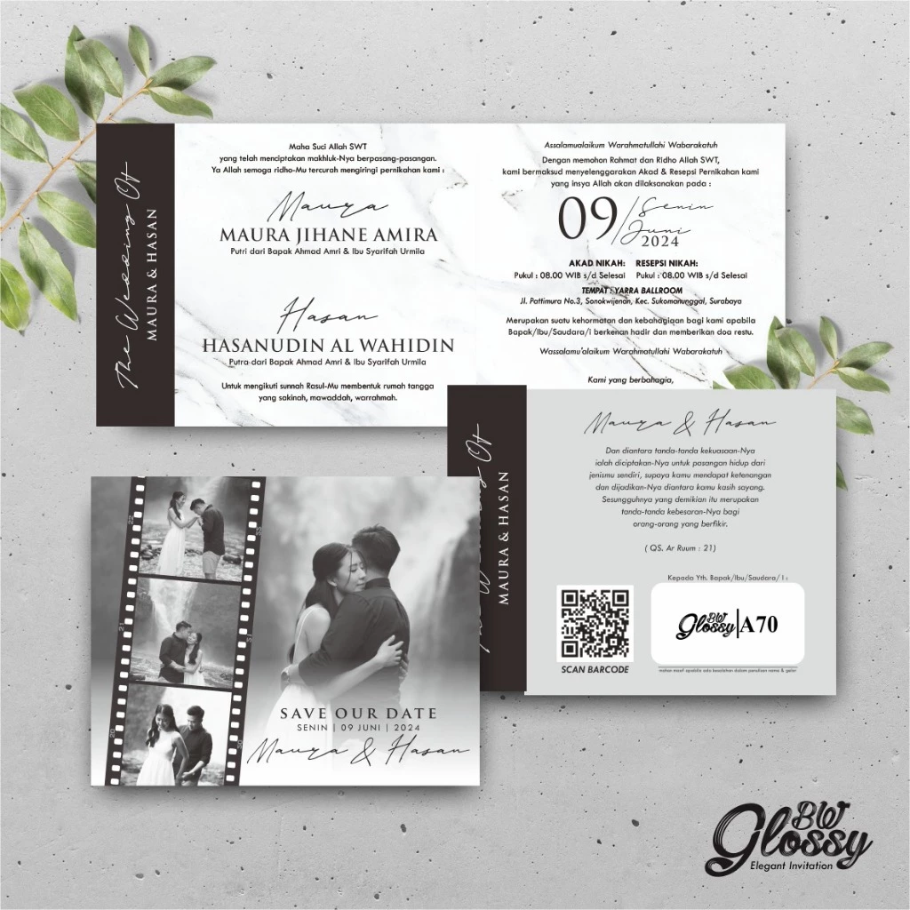 UNDANGAN PERNIKAHAN GLOSSY MENGKILAP ELEGAN - UNDANGAN NIKAH GLOSSY BW SERI 2 - Gambar 21