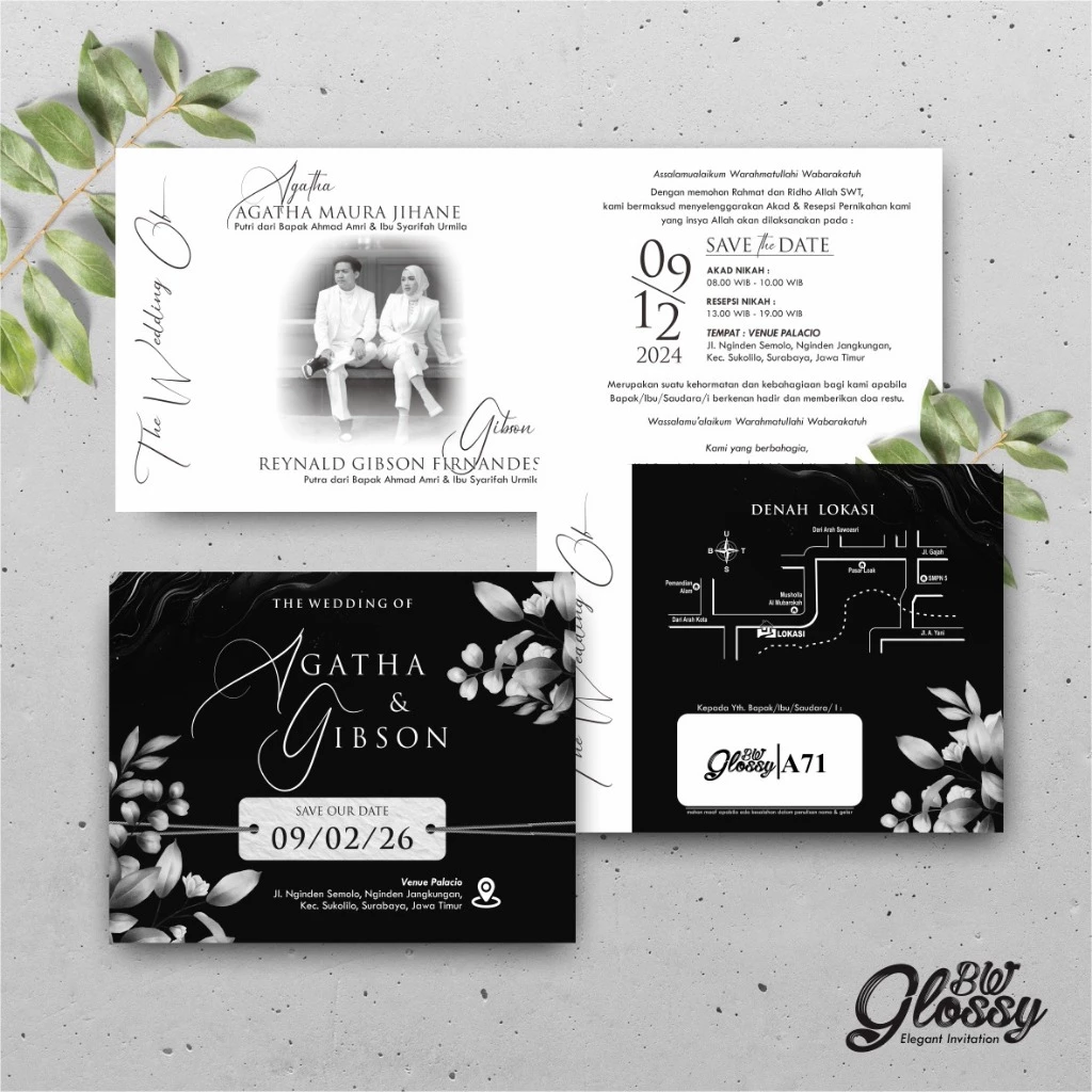 UNDANGAN PERNIKAHAN GLOSSY MENGKILAP ELEGAN - UNDANGAN NIKAH GLOSSY BW SERI 2 - Gambar 22