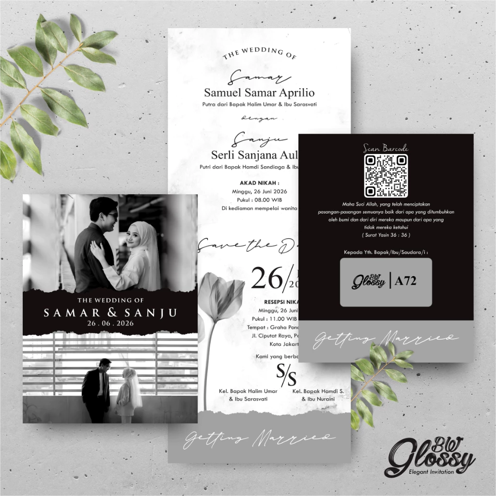 UNDANGAN PERNIKAHAN GLOSSY MENGKILAP ELEGAN - UNDANGAN NIKAH GLOSSY BW SERI 2 - Gambar 23