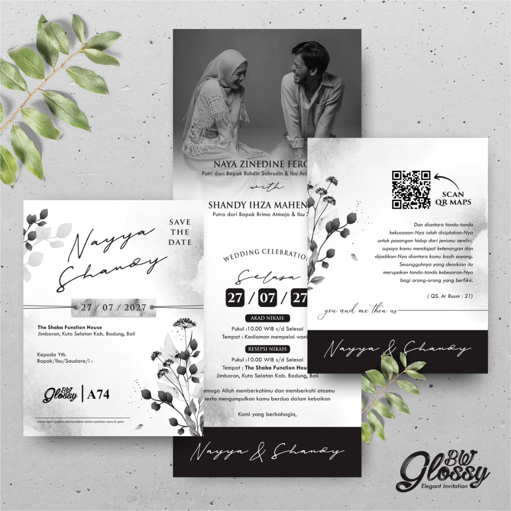 UNDANGAN PERNIKAHAN GLOSSY MENGKILAP ELEGAN - UNDANGAN NIKAH GLOSSY BW SERI 2 - Gambar 25