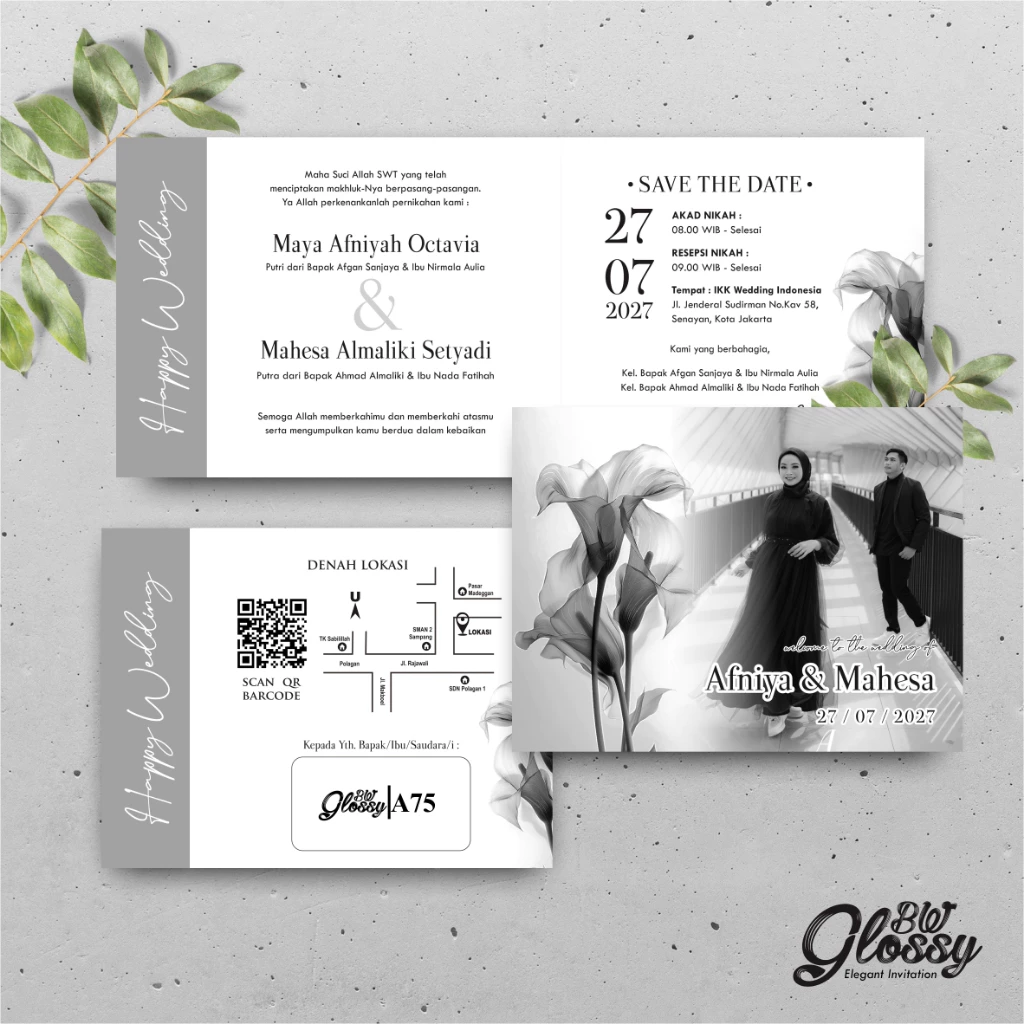 UNDANGAN PERNIKAHAN GLOSSY MENGKILAP ELEGAN - UNDANGAN NIKAH GLOSSY BW SERI 2 - Gambar 26