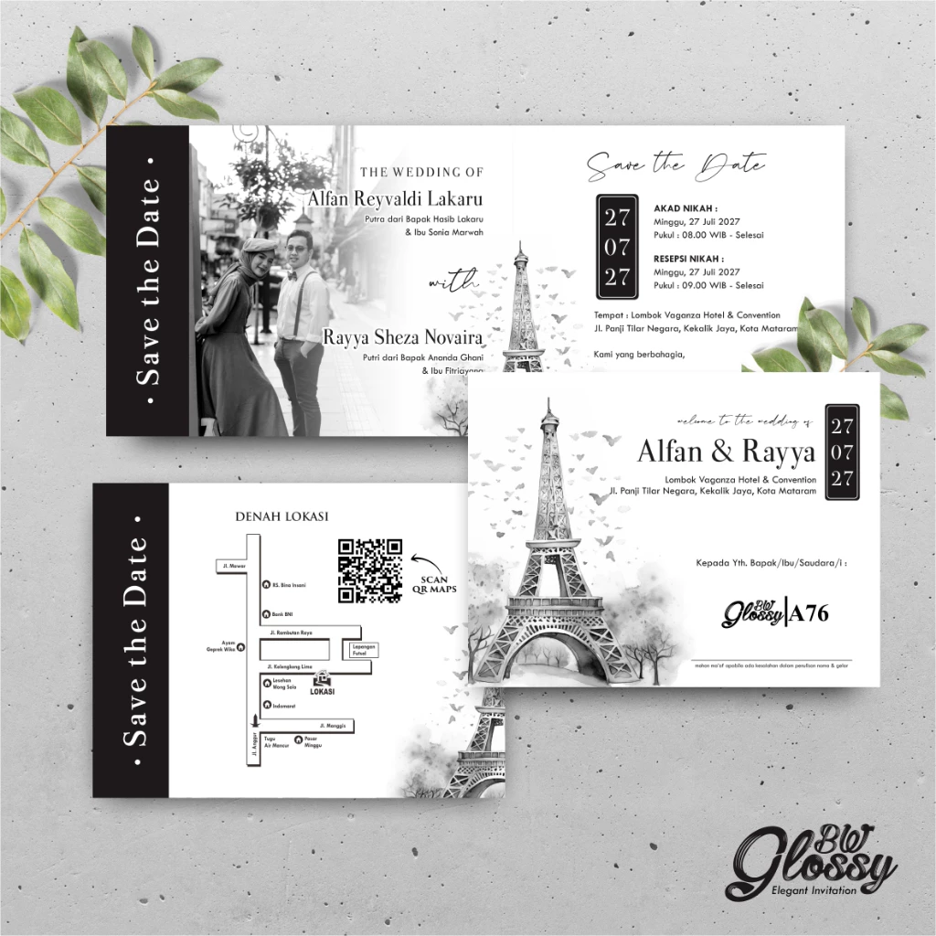 UNDANGAN PERNIKAHAN GLOSSY MENGKILAP ELEGAN - UNDANGAN NIKAH GLOSSY BW SERI 2 - Gambar 27