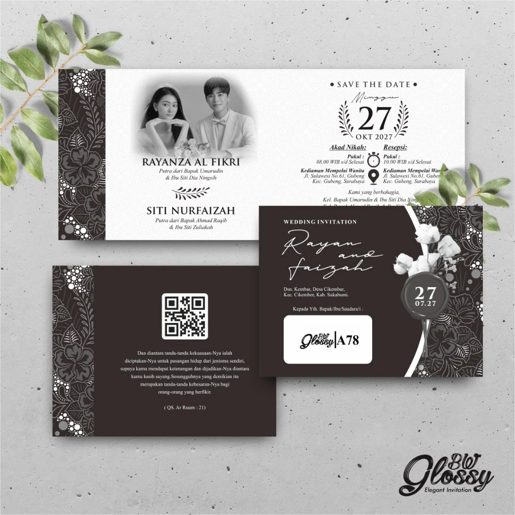 UNDANGAN PERNIKAHAN GLOSSY MENGKILAP ELEGAN - UNDANGAN NIKAH GLOSSY BW SERI 2 - Gambar 29