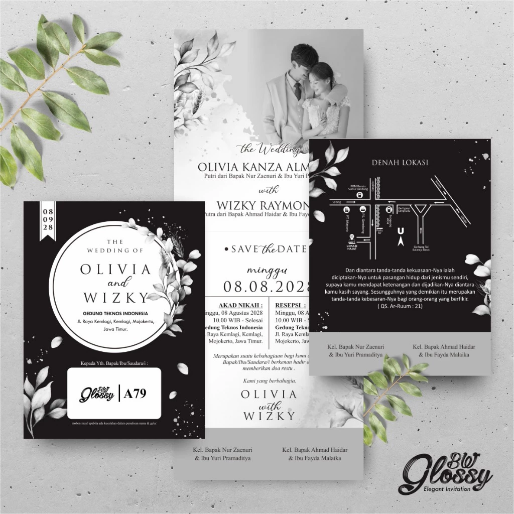 UNDANGAN PERNIKAHAN GLOSSY MENGKILAP ELEGAN - UNDANGAN NIKAH GLOSSY BW SERI 2 - Gambar 30