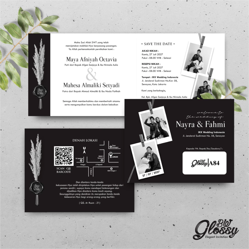 UNDANGAN PERNIKAHAN GLOSSY MENGKILAP ELEGAN - UNDANGAN NIKAH GLOSSY BW SERI 2 - Gambar 35