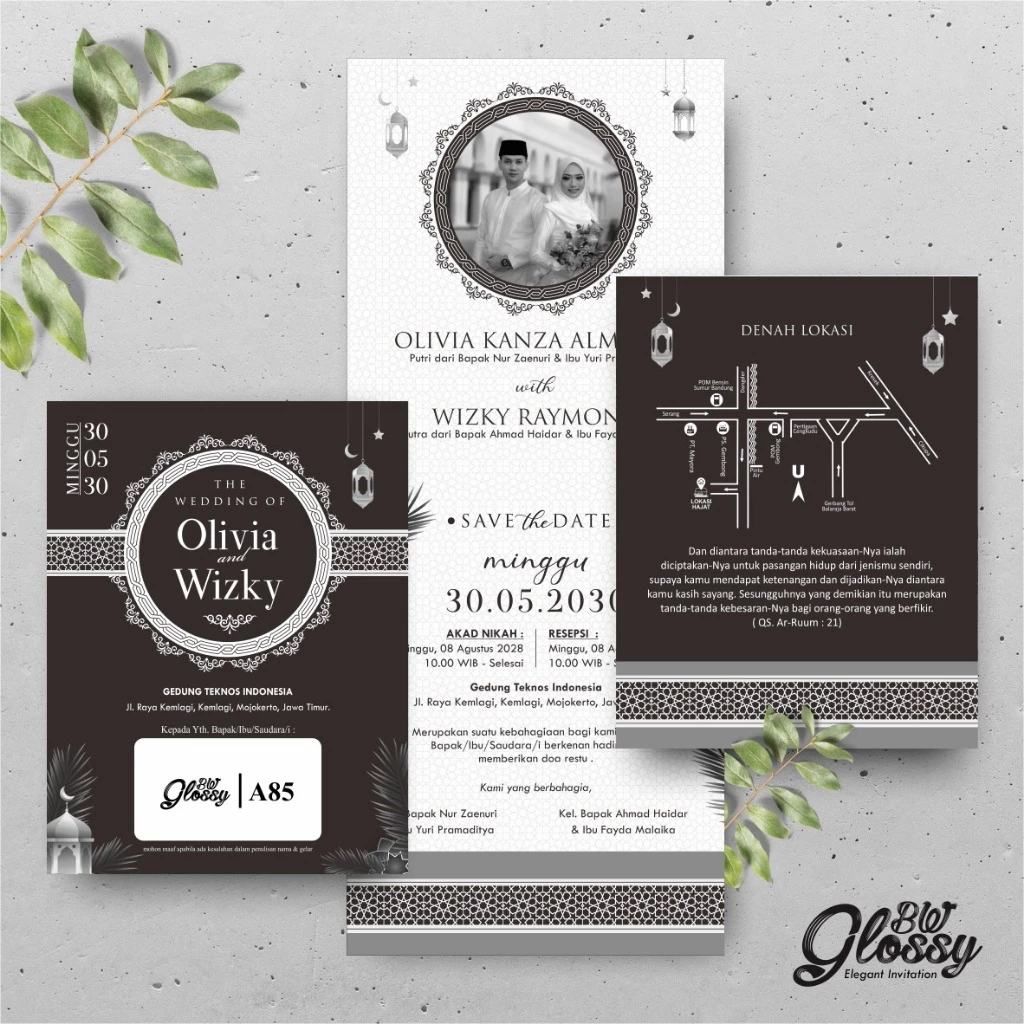 UNDANGAN PERNIKAHAN GLOSSY MENGKILAP ELEGAN - UNDANGAN NIKAH GLOSSY BW SERI 2 - Gambar 37