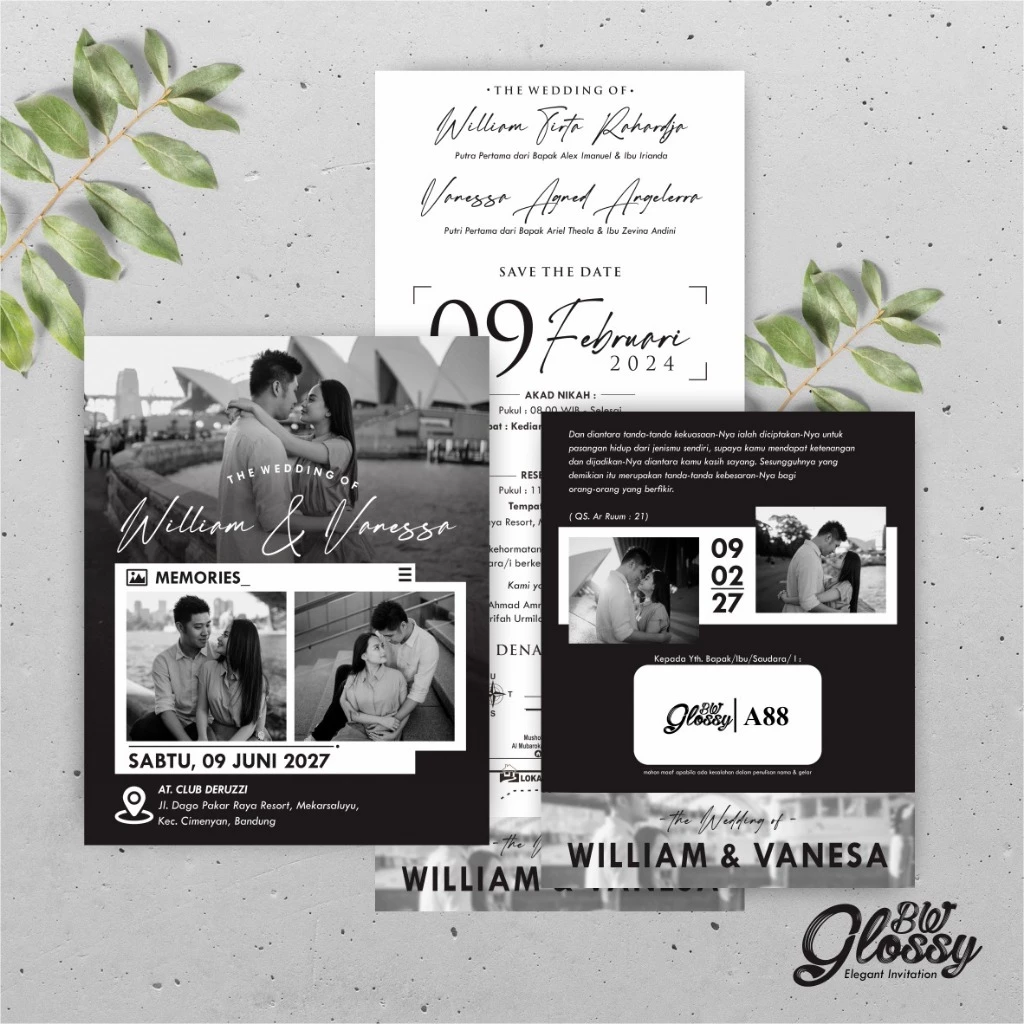 UNDANGAN PERNIKAHAN GLOSSY MENGKILAP ELEGAN - UNDANGAN NIKAH GLOSSY BW SERI 2 - Gambar 39