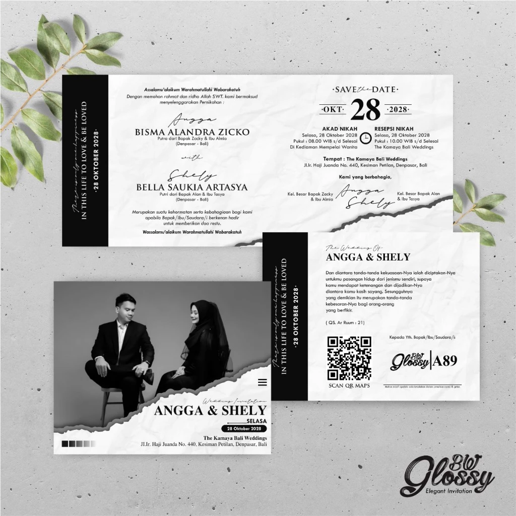 UNDANGAN PERNIKAHAN GLOSSY MENGKILAP ELEGAN - UNDANGAN NIKAH GLOSSY BW SERI 2 - Gambar 40