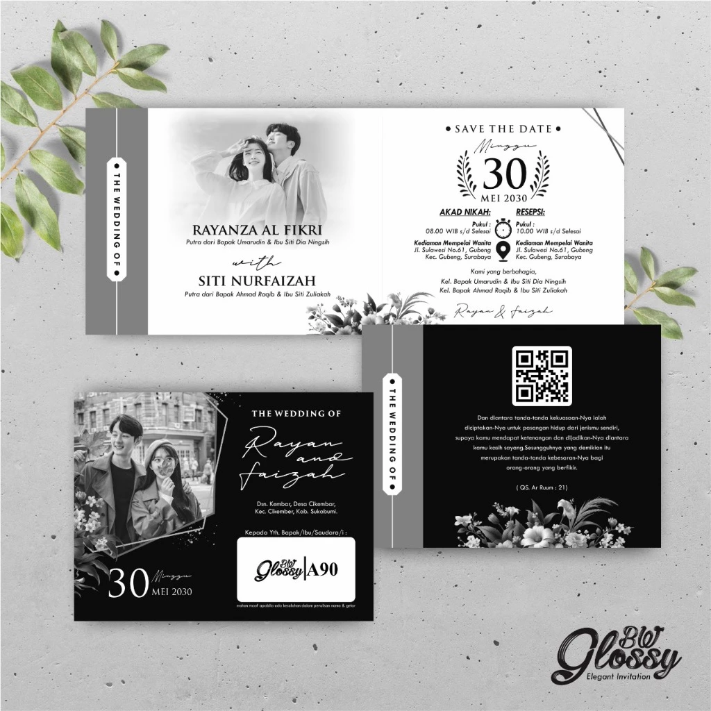 UNDANGAN PERNIKAHAN GLOSSY MENGKILAP ELEGAN - UNDANGAN NIKAH GLOSSY BW SERI 2 - Gambar 41