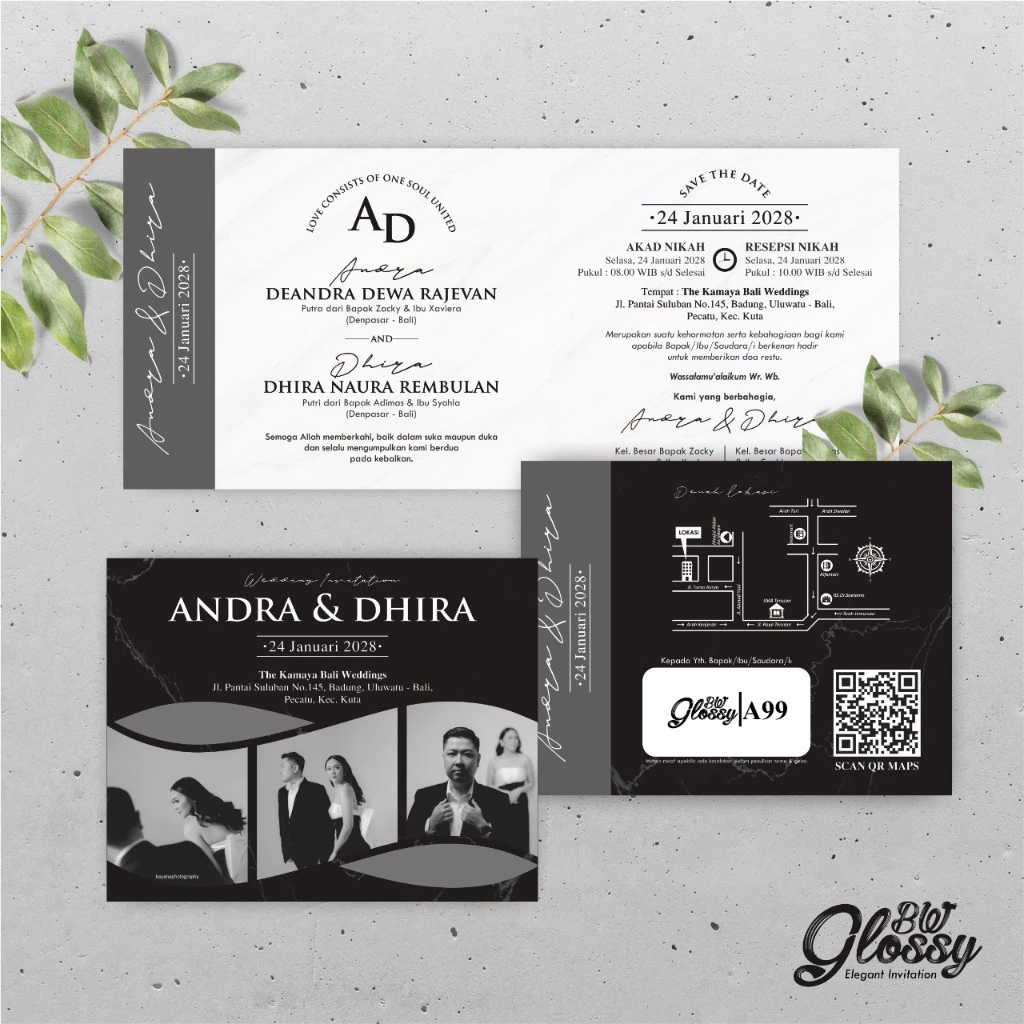 UNDANGAN PERNIKAHAN GLOSSY MENGKILAP ELEGAN - UNDANGAN NIKAH GLOSSY BW SERI 2 - Gambar 50