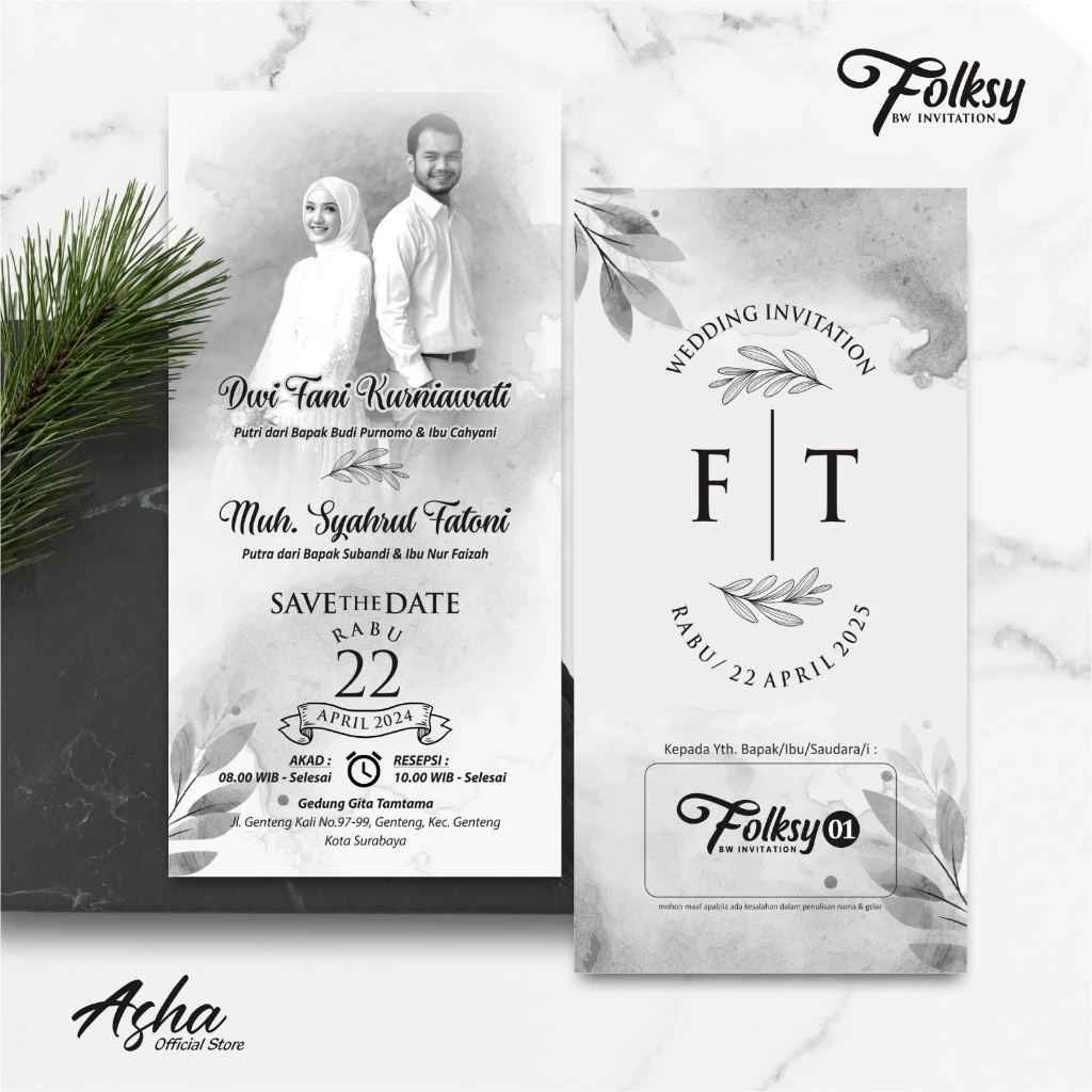 SIMPLE AND ELEGANT WEDDING INVITATION - FOLKSY BW INVITATIONS - Gambar 2