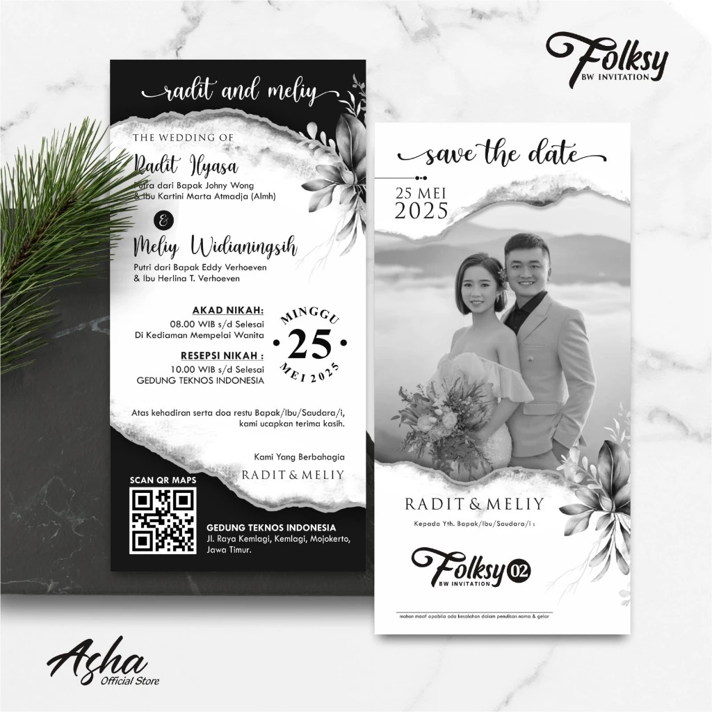 SIMPLE AND ELEGANT WEDDING INVITATION - FOLKSY BW INVITATIONS - Gambar 3