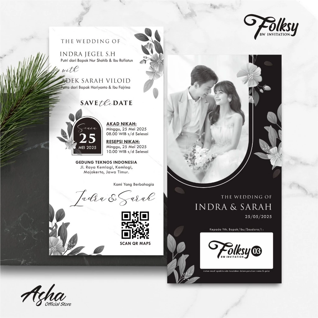 SIMPLE AND ELEGANT WEDDING INVITATION - FOLKSY BW INVITATIONS - Gambar 4