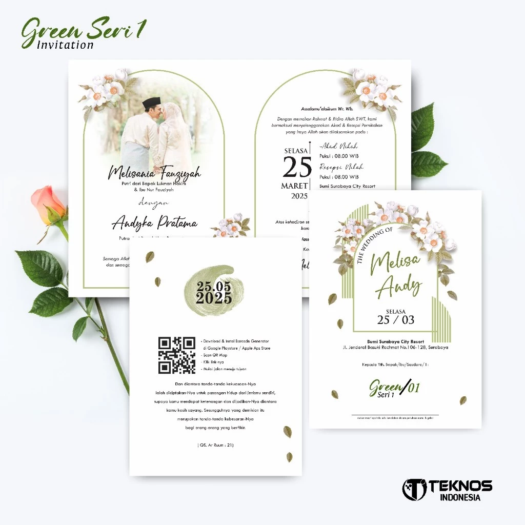 UNDANGAN PERNIKAHAN MURAH - UNDANGAN NIKAH BORDERLESS - UNDANGAN FULLCOLOR GREEN - Gambar 2