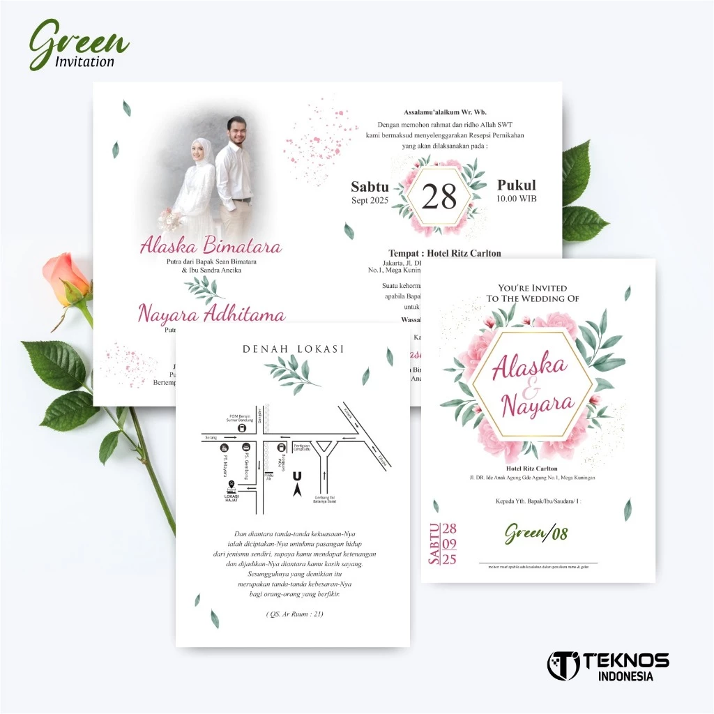 UNDANGAN PERNIKAHAN MURAH - UNDANGAN NIKAH BORDERLESS - UNDANGAN FULLCOLOR GREEN - Gambar 9