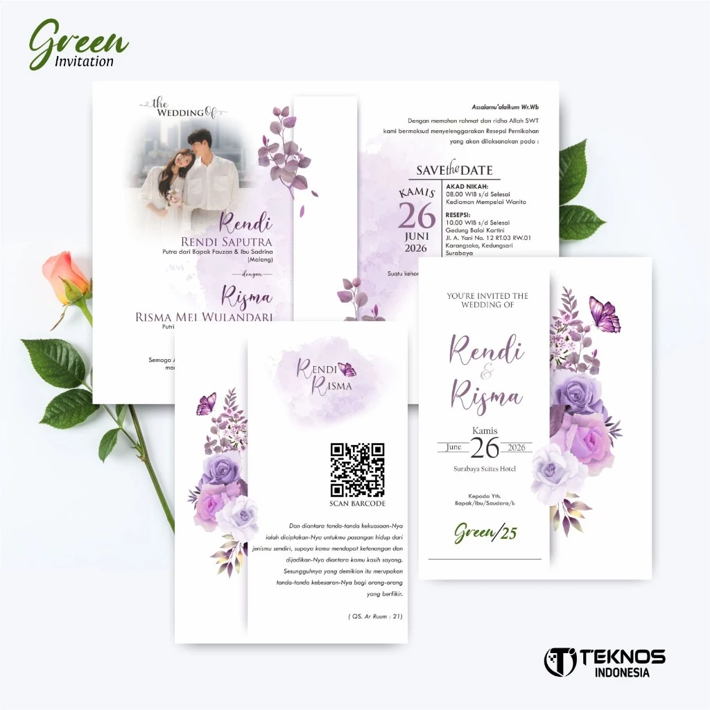 UNDANGAN PERNIKAHAN MURAH - UNDANGAN NIKAH BORDERLESS - UNDANGAN FULLCOLOR GREEN - Gambar 26