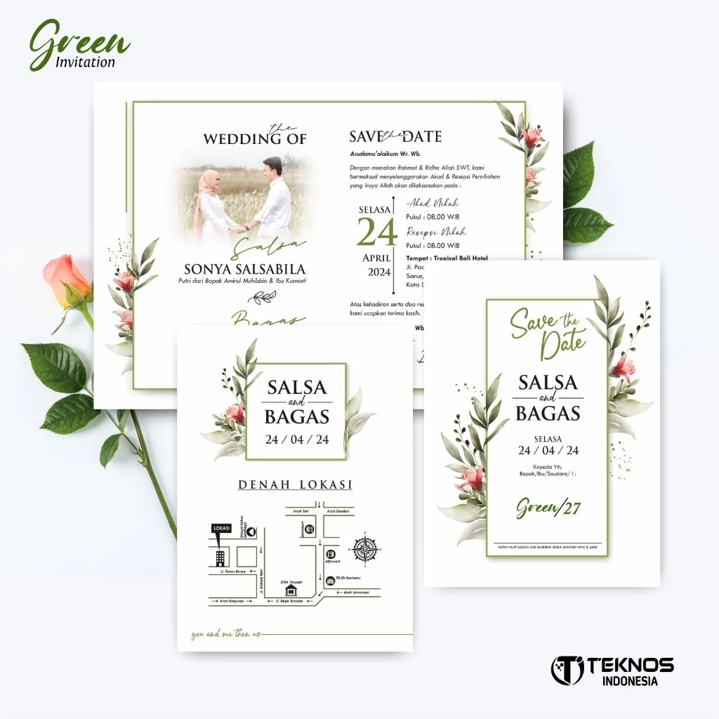 UNDANGAN PERNIKAHAN MURAH - UNDANGAN NIKAH BORDERLESS - UNDANGAN FULLCOLOR GREEN - Gambar 28