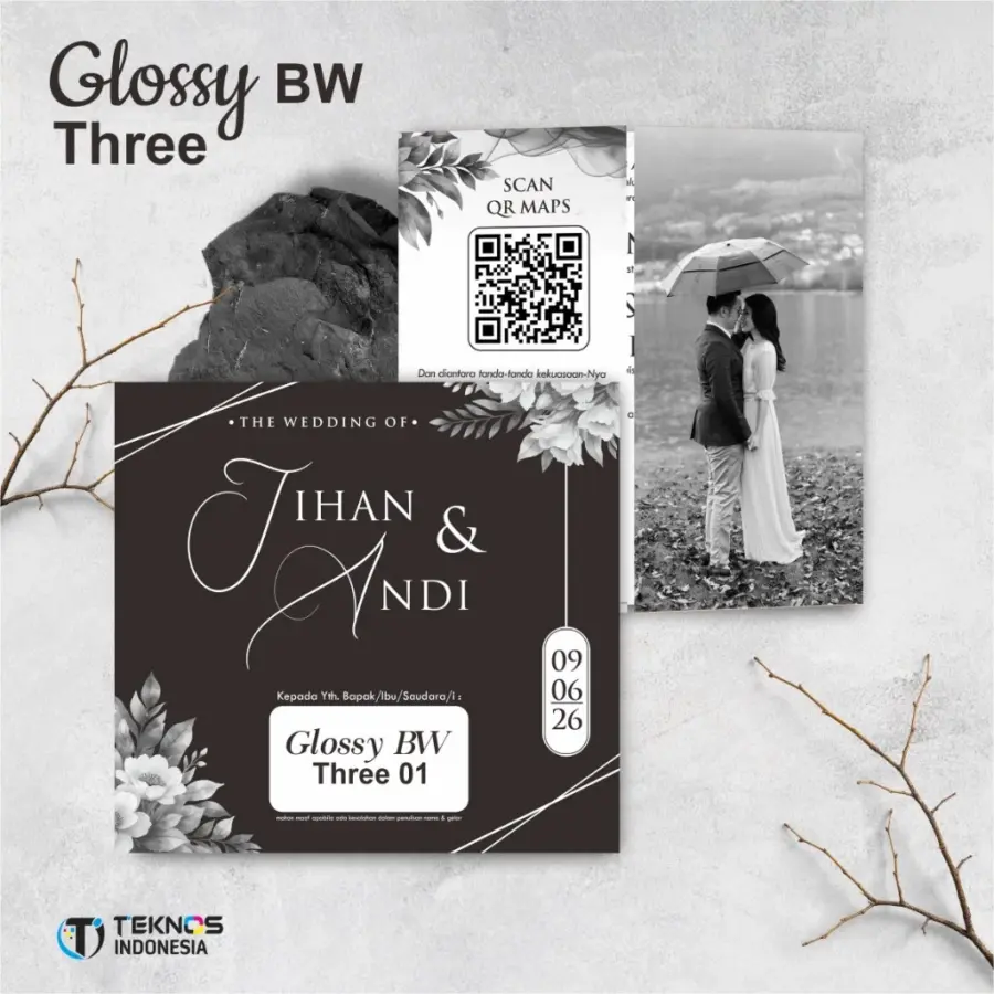 UNDANGAN NIKAH MENGKILAP MURAH ELEGAN - UNDANGAN PERNIKAHAN GLOSSY BW THREE