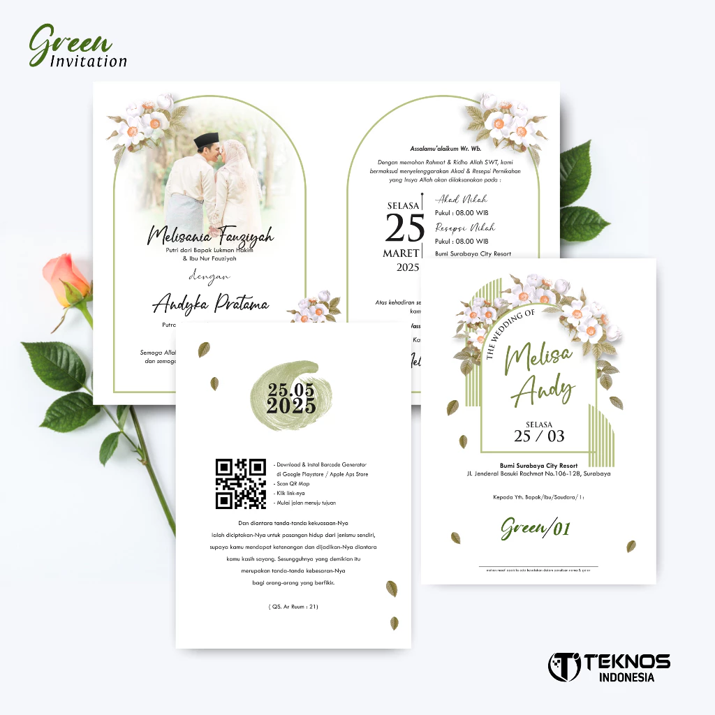 UNDANGAN PERNIKAHAN MURAH - UNDANGAN NIKAH BORDERLESS - UNDANGAN FULLCOLOR GREEN