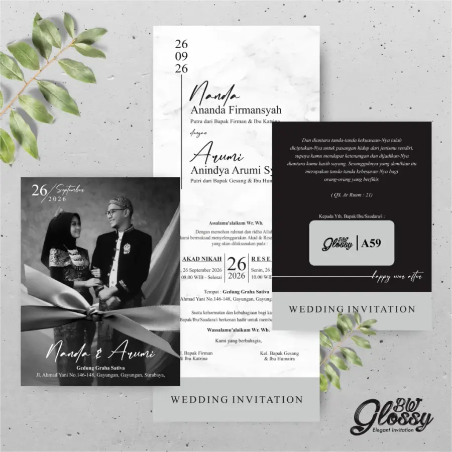 UNDANGAN PERNIKAHAN GLOSSY MENGKILAP ELEGAN - UNDANGAN NIKAH GLOSSY BW SERI 2
