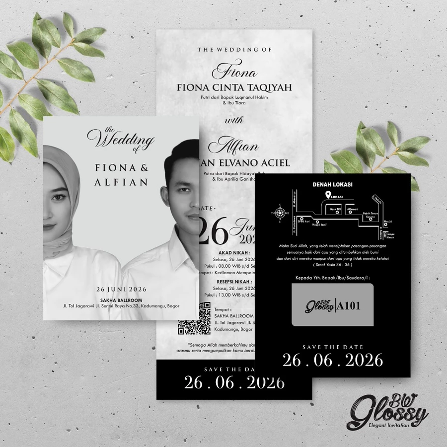 UNDANGAN PERNIKAHAN CUSTOM - UNDANGAN NIKAH GLOSSY BW A SERI 3 - SURAT NIKAH ELEGANT