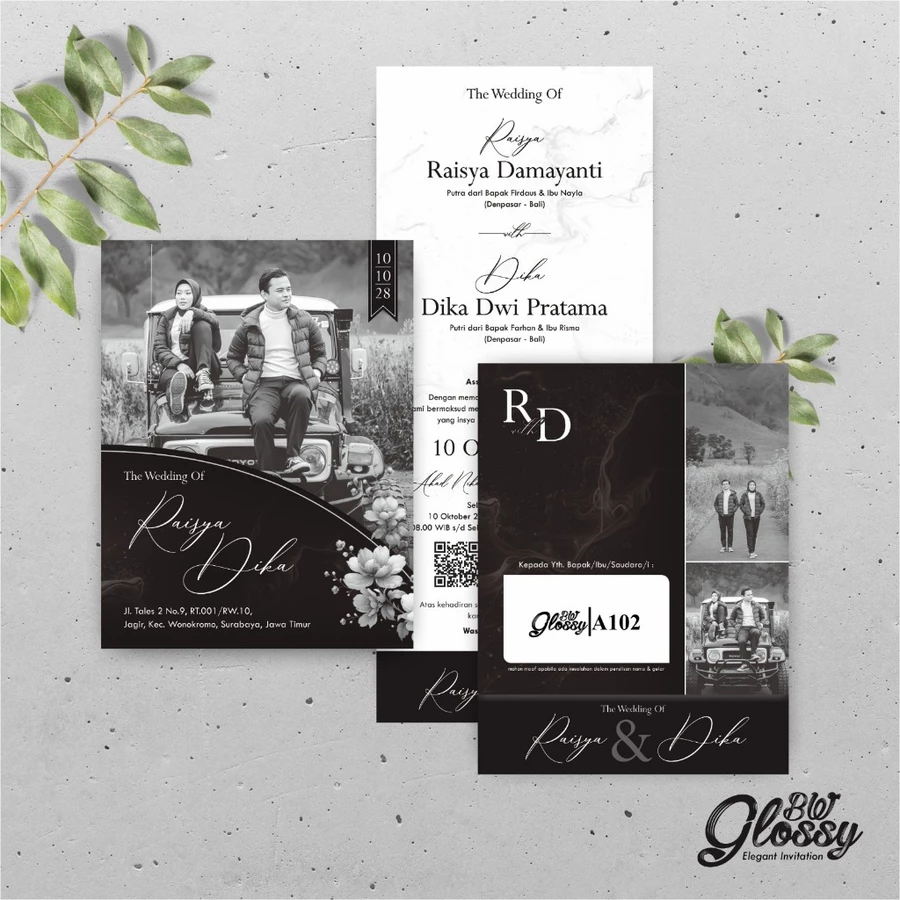 UNDANGAN PERNIKAHAN CUSTOM - UNDANGAN NIKAH GLOSSY BW A SERI 3 - SURAT NIKAH ELEGANT - Gambar 4