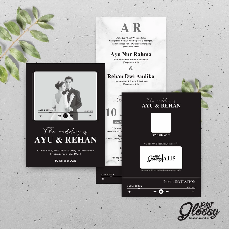UNDANGAN PERNIKAHAN CUSTOM - UNDANGAN NIKAH GLOSSY BW A SERI 3 - SURAT NIKAH ELEGANT - Gambar 6