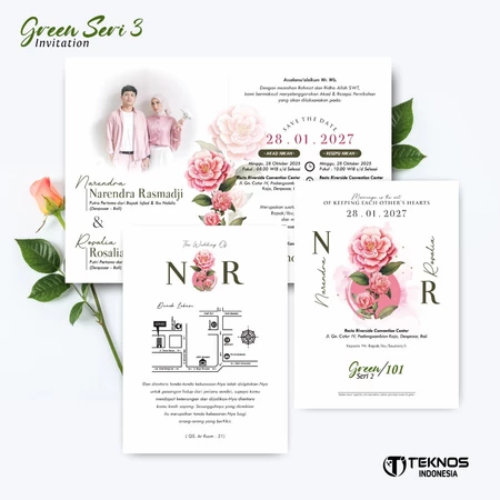 UNDANGAN PERNIKAHAN CUSTOM - UNDANGAN NIKAH GREEN SERI 3 BORDELES - UNDANGAN BAHAN BRIFCARD MURAH