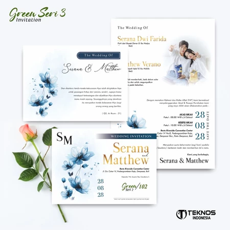 UNDANGAN PERNIKAHAN CUSTOM - UNDANGAN NIKAH GREEN SERI 3 BORDELES - UNDANGAN BAHAN BRIFCARD MURAH - Gambar 2