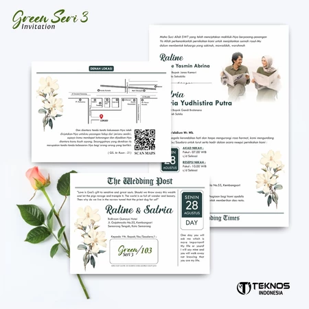 UNDANGAN PERNIKAHAN CUSTOM - UNDANGAN NIKAH GREEN SERI 3 BORDELES - UNDANGAN BAHAN BRIFCARD MURAH - Gambar 3