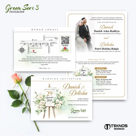 UNDANGAN PERNIKAHAN CUSTOM - UNDANGAN NIKAH GREEN SERI 3 BORDELES - UNDANGAN BAHAN BRIFCARD MURAH - Gambar 5