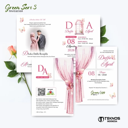 UNDANGAN PERNIKAHAN CUSTOM - UNDANGAN NIKAH GREEN SERI 3 BORDELES - UNDANGAN BAHAN BRIFCARD MURAH - Gambar 9