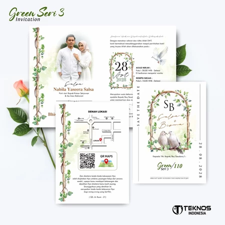 UNDANGAN PERNIKAHAN CUSTOM - UNDANGAN NIKAH GREEN SERI 3 BORDELES - UNDANGAN BAHAN BRIFCARD MURAH - Gambar 10