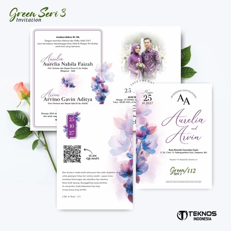 UNDANGAN PERNIKAHAN CUSTOM - UNDANGAN NIKAH GREEN SERI 3 BORDELES - UNDANGAN BAHAN BRIFCARD MURAH - Gambar 12
