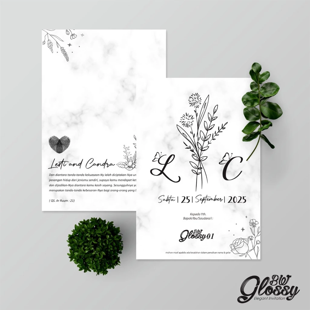 UNDANGAN PERNIKAHAN GLOSSY BW - UNDANGAN NIKAH MEWAH SIMPLE - ELEGANT INVITATION BW 01 - Gambar 2