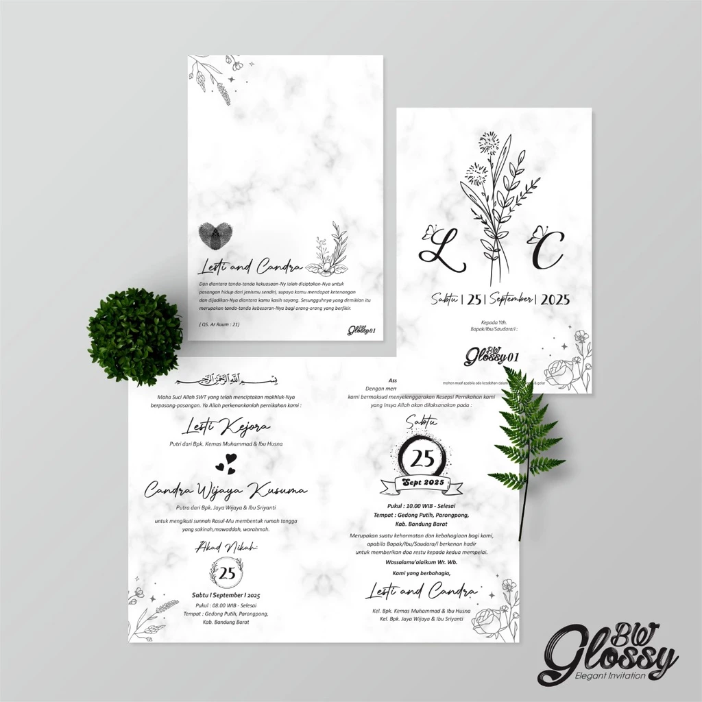 UNDANGAN PERNIKAHAN GLOSSY BW - UNDANGAN NIKAH MEWAH SIMPLE - ELEGANT INVITATION BW 01 - Gambar 3