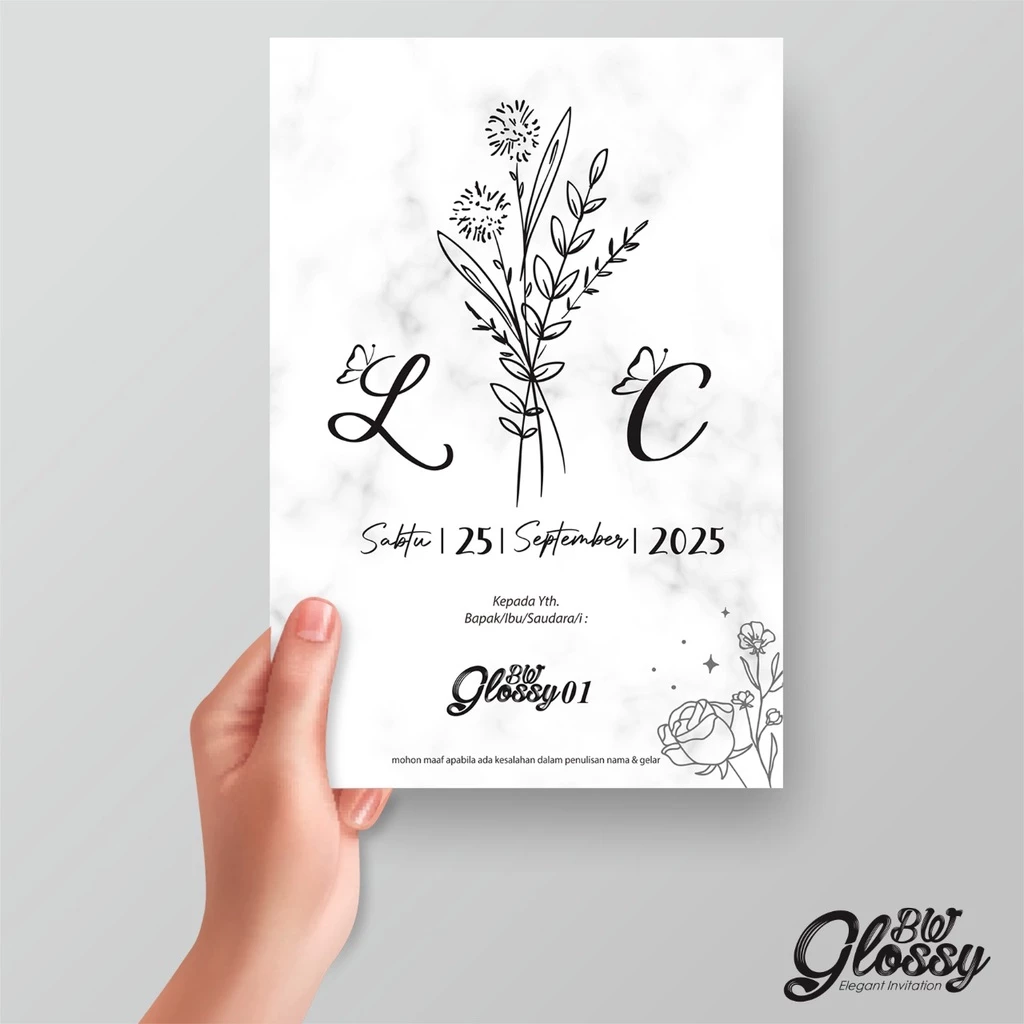 UNDANGAN PERNIKAHAN GLOSSY BW - UNDANGAN NIKAH MEWAH SIMPLE - ELEGANT INVITATION BW 01