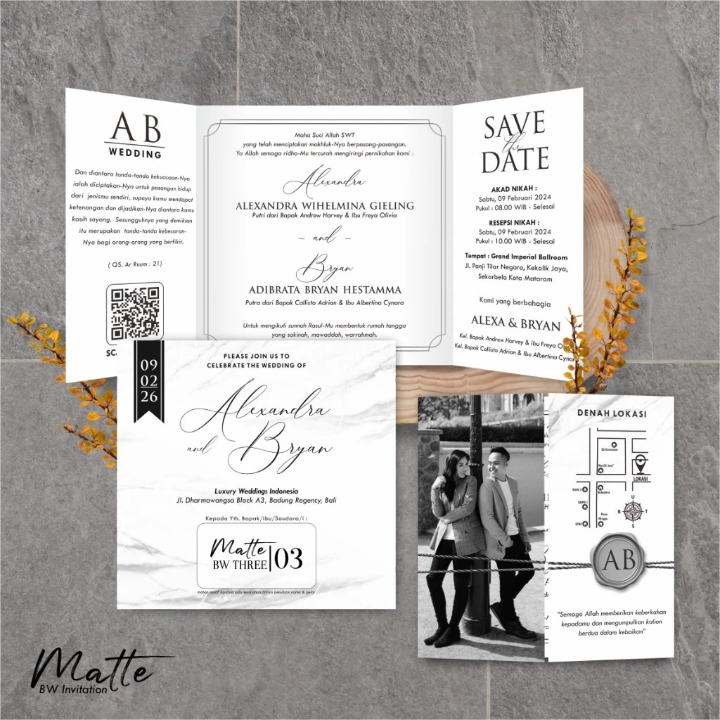 UNDANGAN PERNIKAHAN SIMPLE AESTHETIC - UNDANGAN NIKAH FOTO MURAH MATTE BW THREE - Gambar 4