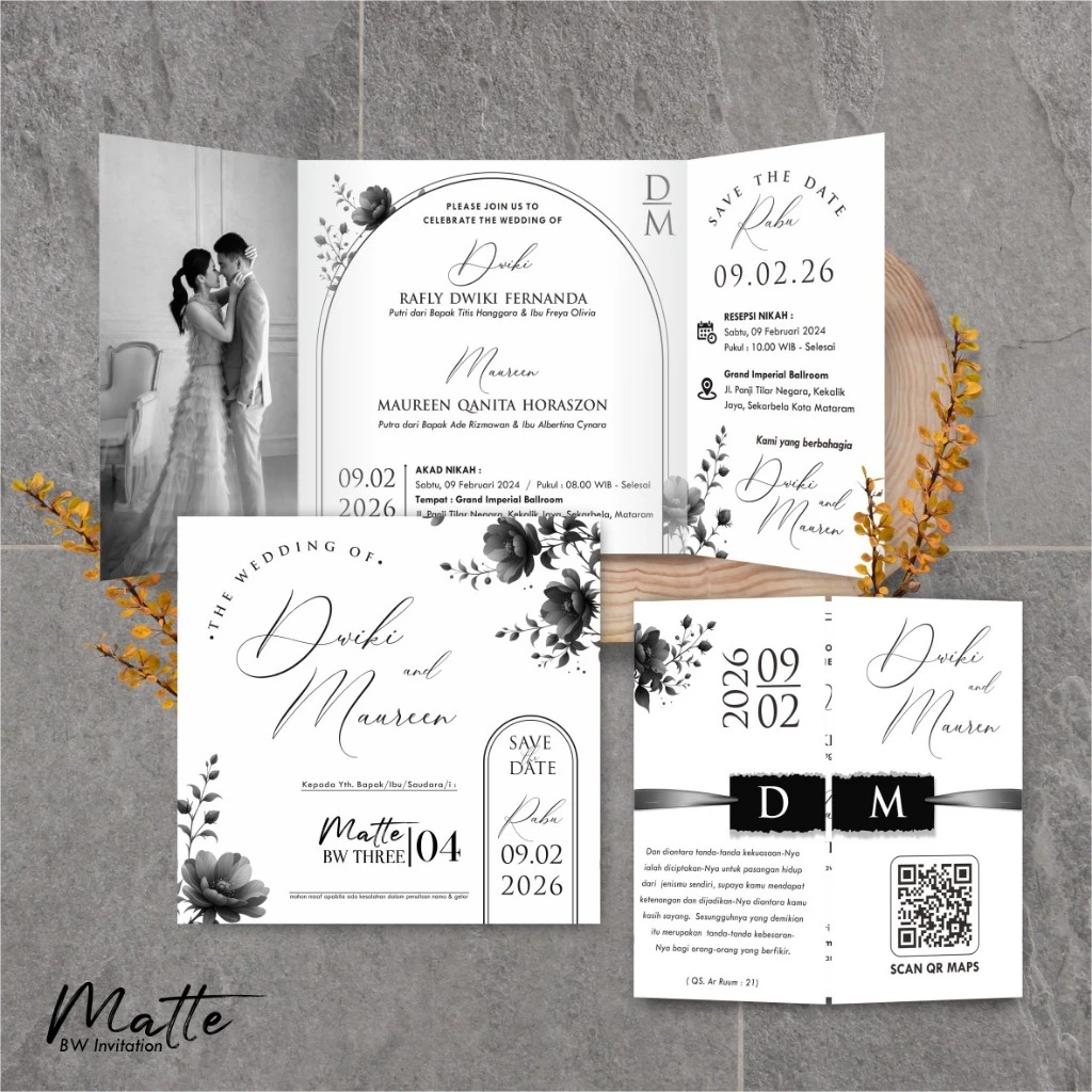 UNDANGAN PERNIKAHAN SIMPLE AESTHETIC - UNDANGAN NIKAH FOTO MURAH MATTE BW THREE - Gambar 5