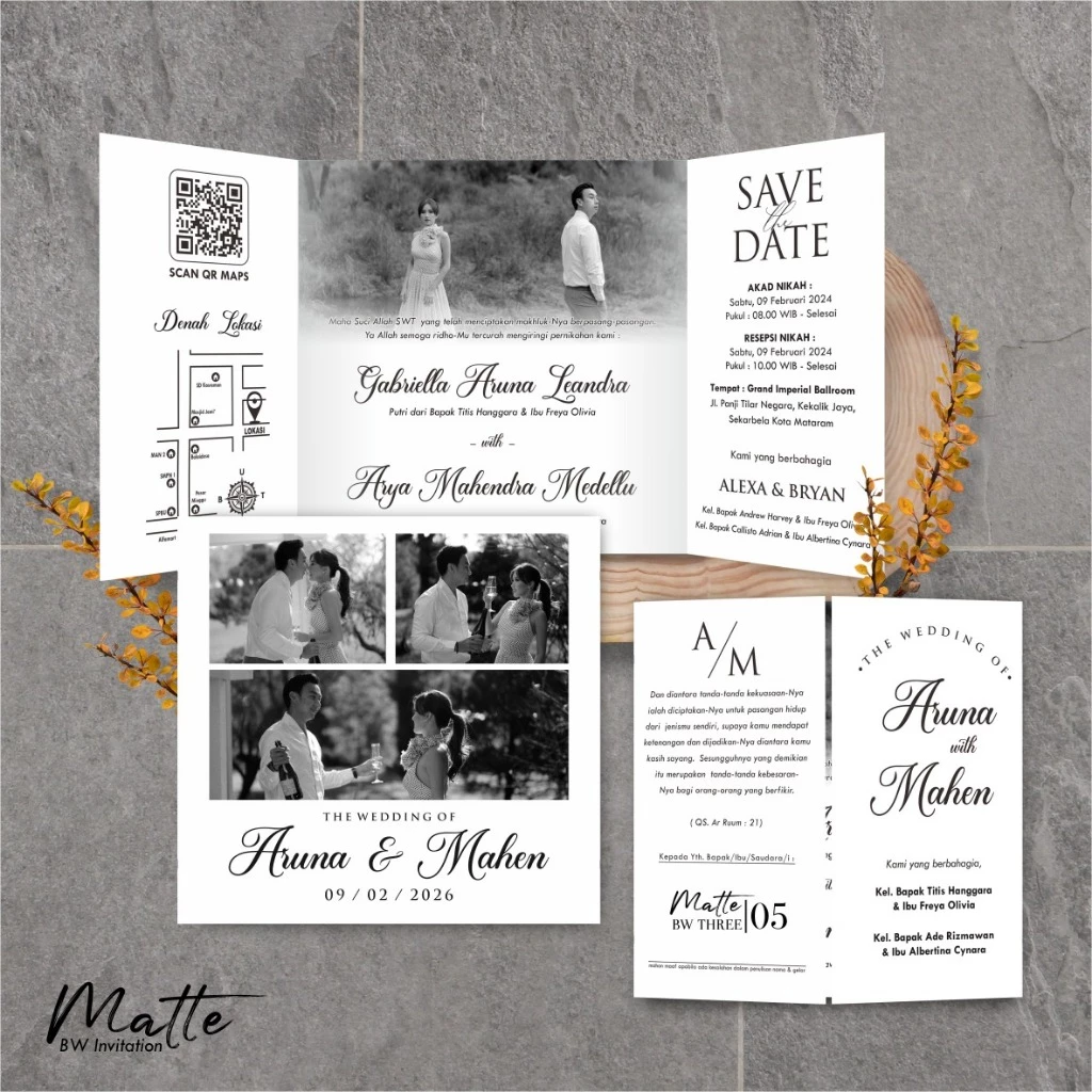 UNDANGAN PERNIKAHAN SIMPLE AESTHETIC - UNDANGAN NIKAH FOTO MURAH MATTE BW THREE - Gambar 6