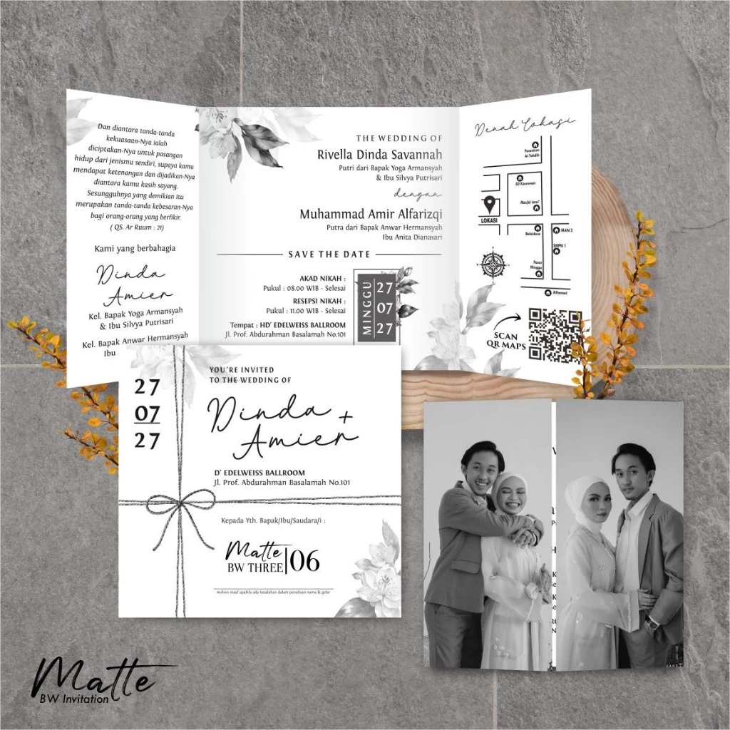 UNDANGAN PERNIKAHAN SIMPLE AESTHETIC - UNDANGAN NIKAH FOTO MURAH MATTE BW THREE - Gambar 7