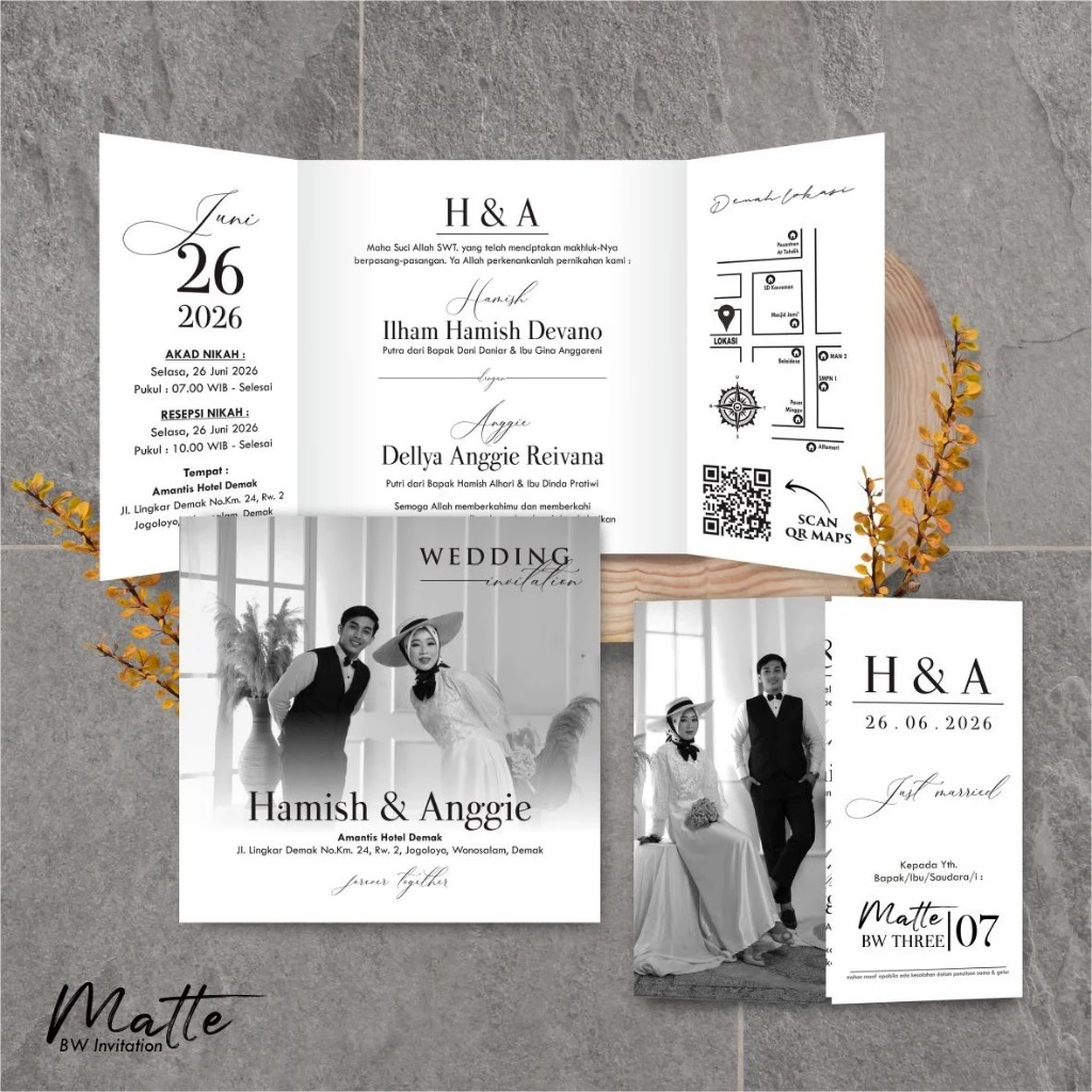 UNDANGAN PERNIKAHAN SIMPLE AESTHETIC - UNDANGAN NIKAH FOTO MURAH MATTE BW THREE - Gambar 8