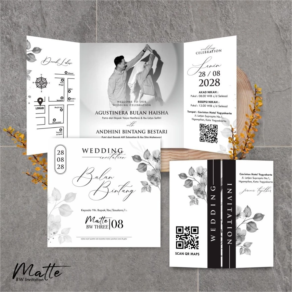 UNDANGAN PERNIKAHAN SIMPLE AESTHETIC - UNDANGAN NIKAH FOTO MURAH MATTE BW THREE - Gambar 9