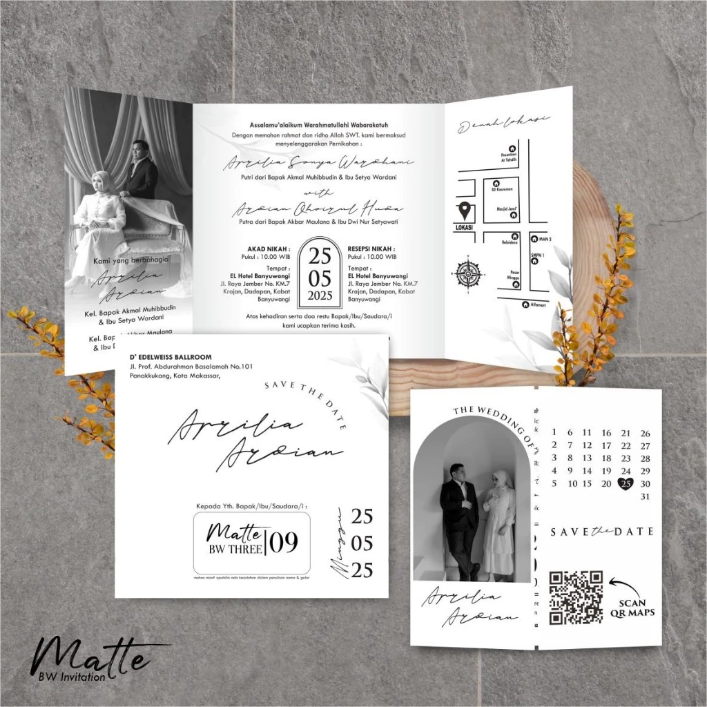 UNDANGAN PERNIKAHAN SIMPLE AESTHETIC - UNDANGAN NIKAH FOTO MURAH MATTE BW THREE - Gambar 10