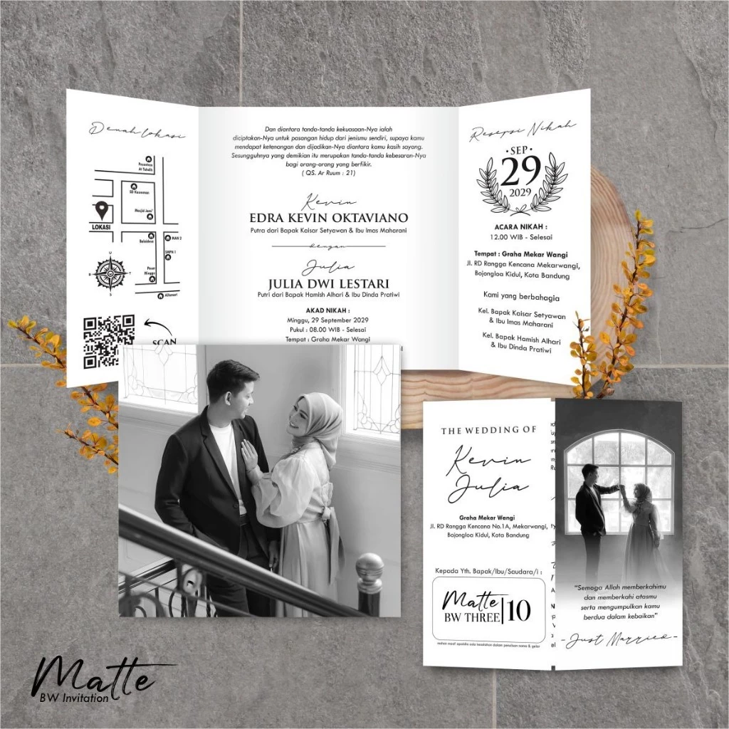 UNDANGAN PERNIKAHAN SIMPLE AESTHETIC - UNDANGAN NIKAH FOTO MURAH MATTE BW THREE - Gambar 11