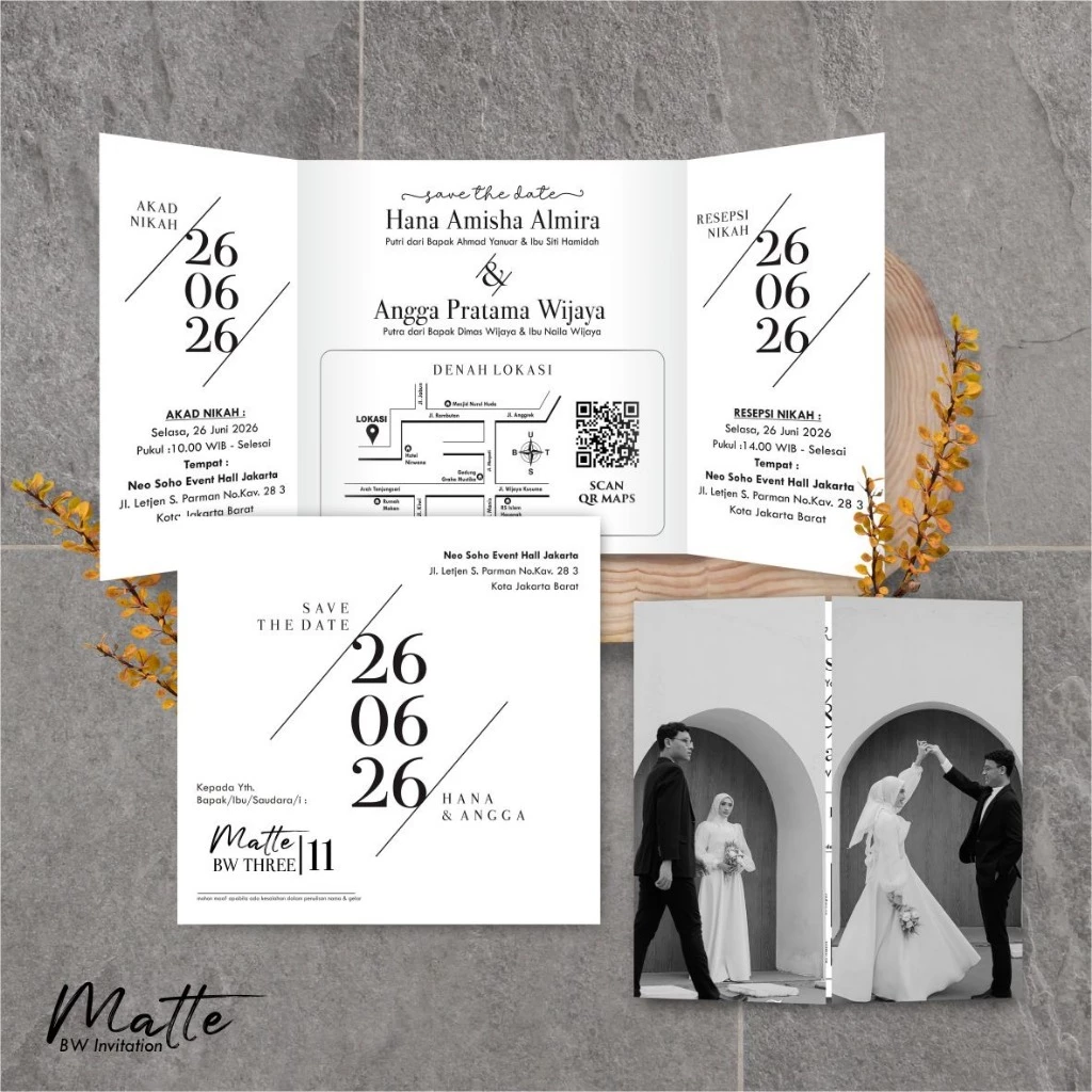 UNDANGAN PERNIKAHAN SIMPLE AESTHETIC - UNDANGAN NIKAH FOTO MURAH MATTE BW THREE - Gambar 12