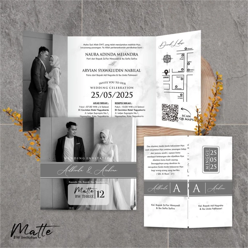 UNDANGAN PERNIKAHAN SIMPLE AESTHETIC - UNDANGAN NIKAH FOTO MURAH MATTE BW THREE - Gambar 13